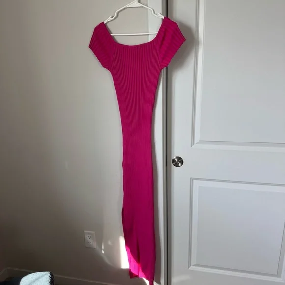 NWT ASTR The Label Loriana Dress Size XL Pink Ribbed Bodycon Off the Shoulder - Picture 4 of 16